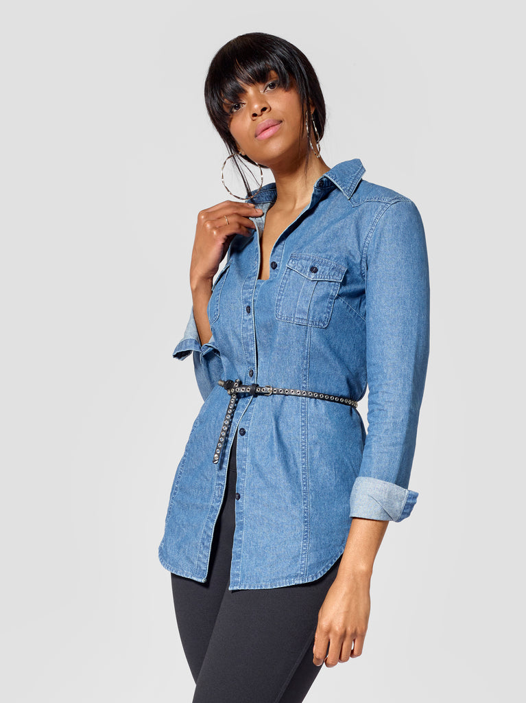 Women Short Ruffle Button A-Line Long Sleeve Casual Denim Jean Shirt  Dresses | eBay